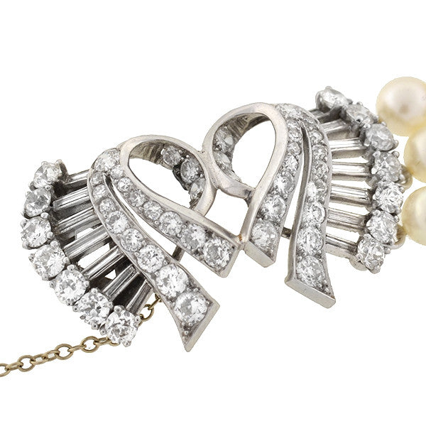 Retro 14kt 3-Strand Pearl & Diamond Bracelet