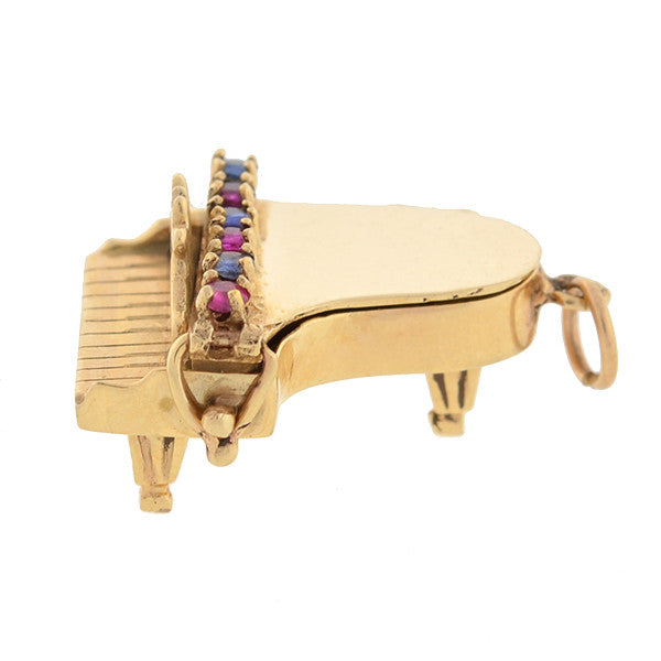 Vintage 14kt Pearl, Sapphire, & Ruby Baby Grand Piano Charm 6.1dwt