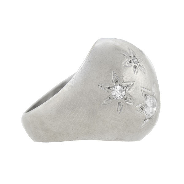 Retro 14kt Diamond Etched Starburst Dome Ring .75ctw