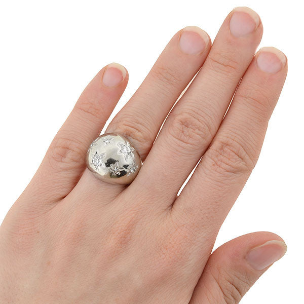 Retro 14kt Diamond Etched Starburst Dome Ring .75ctw