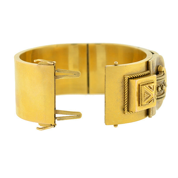 Victorian 15kt Double Buckle Etruscan Bangle Bracelet