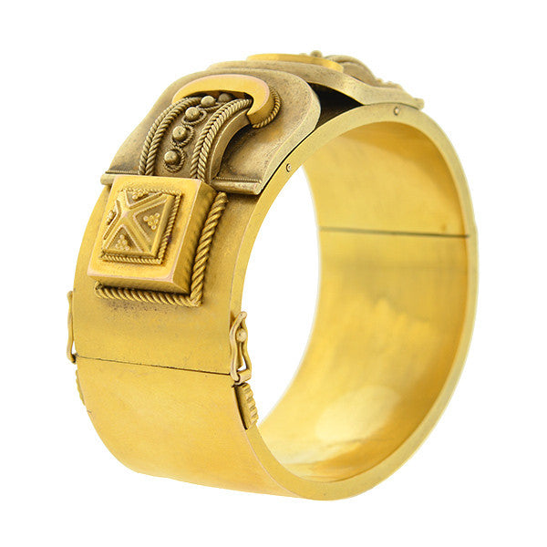 Victorian 15kt Double Buckle Etruscan Bangle Bracelet