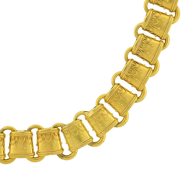 Victorian 15kt Etruscan Link Book Chain Necklace