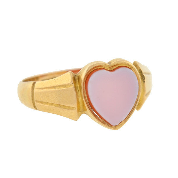 Art Nouveau 18kt Yellow Gold Banded Agate Heart Ring