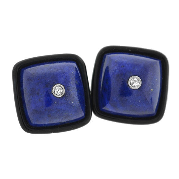 Art Deco 18k Lapis, Onyx, & Diamond Cufflinks