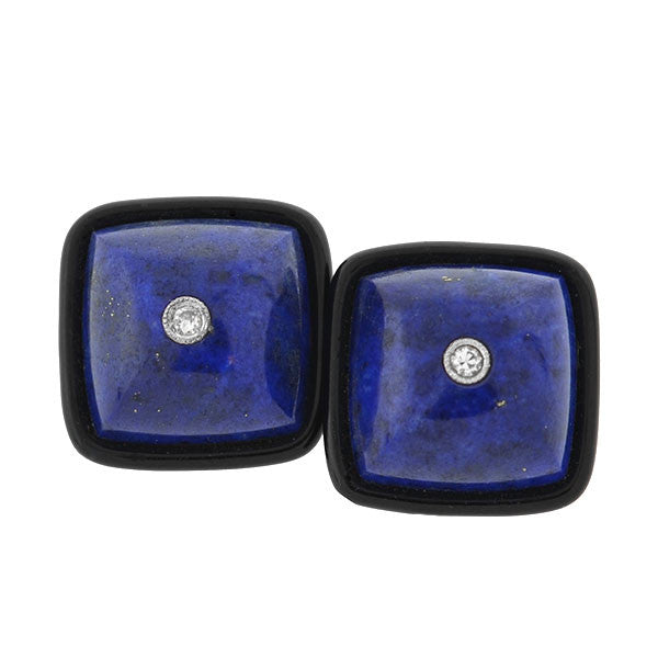 Art Deco 18k Lapis, Onyx, & Diamond Cufflinks