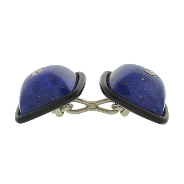 Art Deco 18k Lapis, Onyx, & Diamond Cufflinks