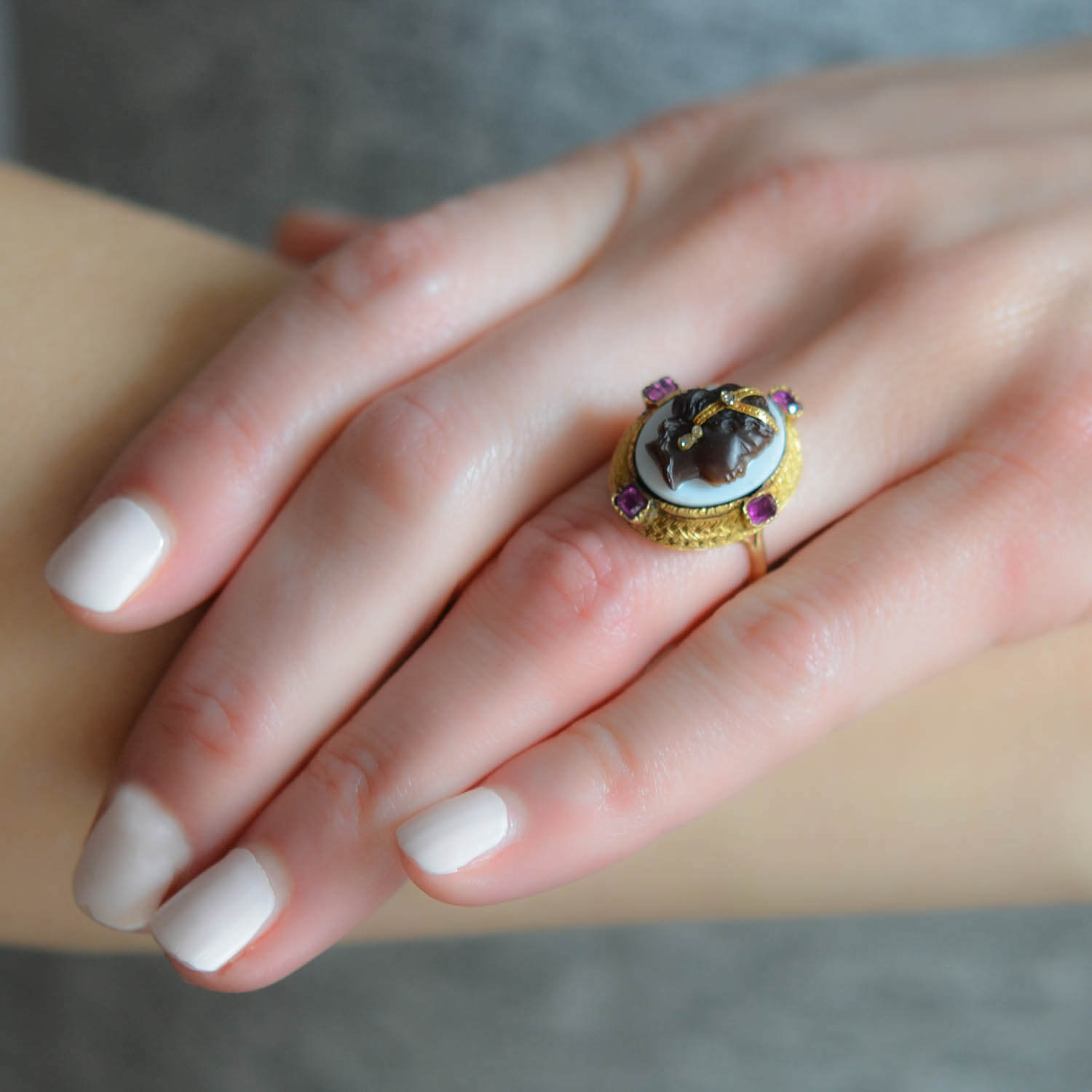 Victorian 14kt Blackamoor + Burmese Ruby, Diamond Ring