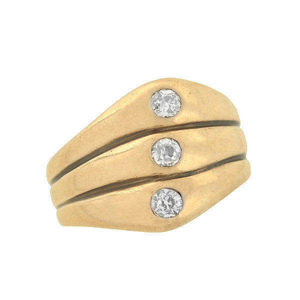 Retro 14k Diamond Three Band Ring