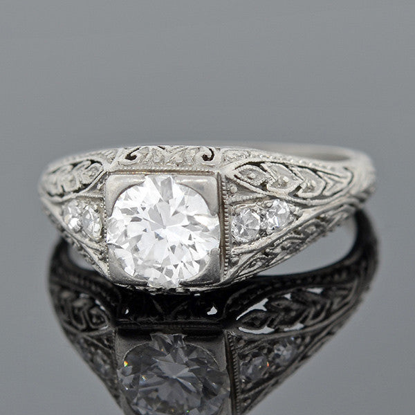 Art Deco Platinum & Diamond Engagement Ring .88ct