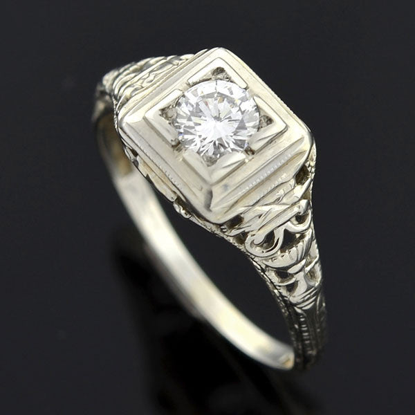 Art Deco 18kt Filigree Diamond Engagement Ring 0.30ct