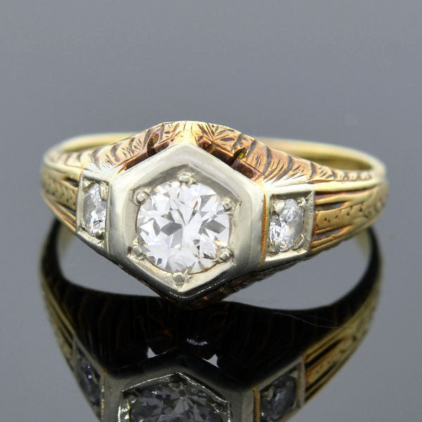 Edwardian Mixed Metals Diamond Engage Ring 0.50ctw