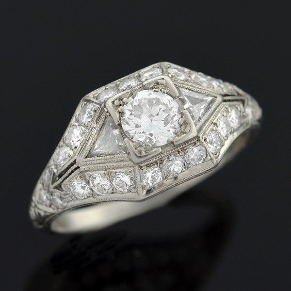 Art Deco Platinum & Diamond Engagement Ring .43ct