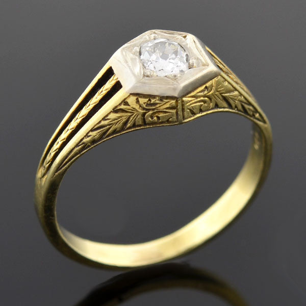 Edwardian 15kt Mixed Metals Diamond Engagement Ring 0.35ct