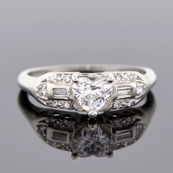 Retro Platinum & Heart Shaped Diamond Engagement Ring 0.50ct