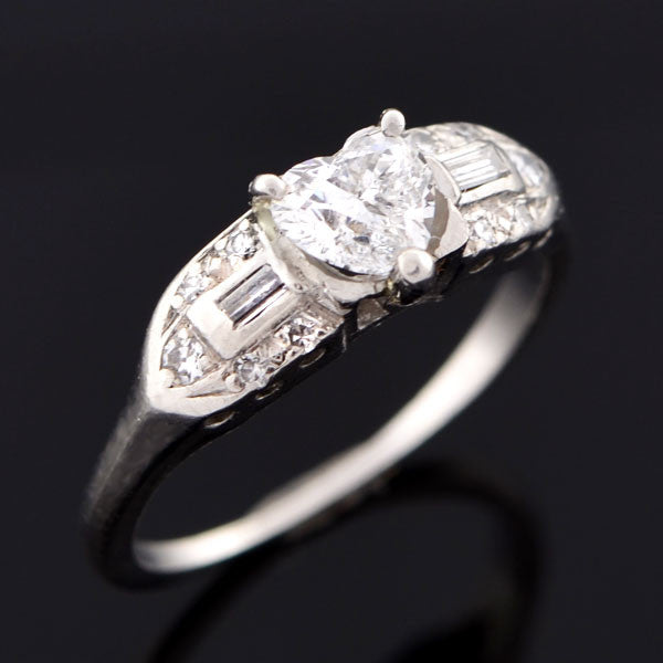 Retro Platinum & Heart Shaped Diamond Engagement Ring 0.50ct