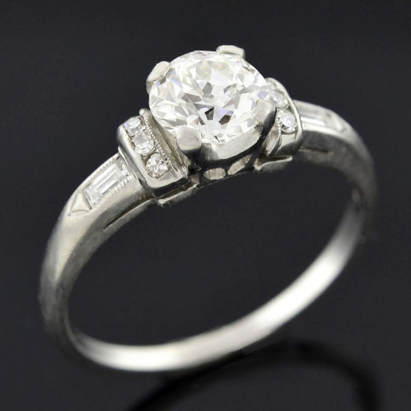 Late Art Deco Platinum Diamond Engagement Ring 0.51ctw