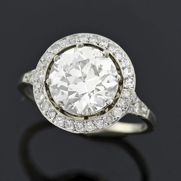 Art Deco Platinum Diamond Halo Engagement Ring 3.07ct