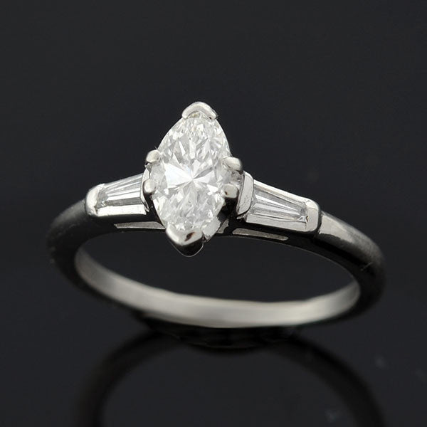 Retro Platinum Marquise Diamond Ring 0.84ct