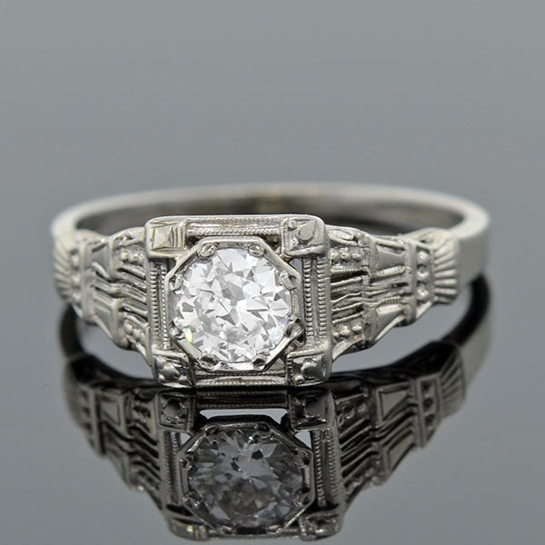 Art Deco 18kt White Gold & Diamond Engagement Ring .36ct