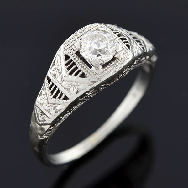 Art Deco 18kt Diamond Engagement Ring 0.48ct