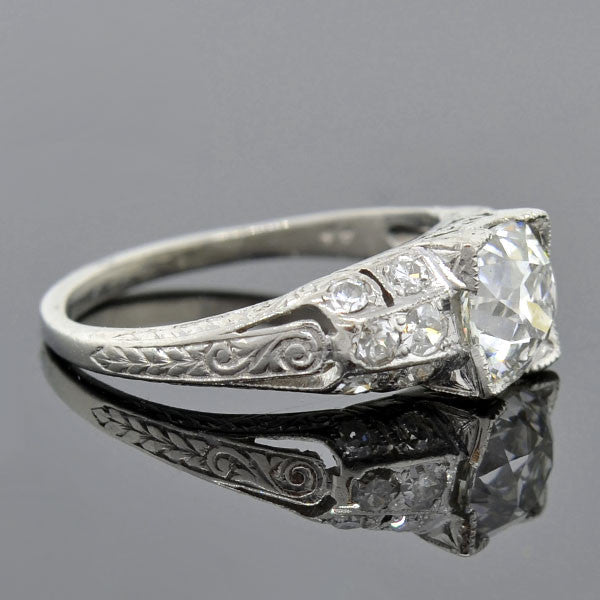 Art Deco Platinum Diamond Engagement Ring 1.23ct