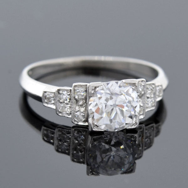 Art Deco Platinum Diamond Step Up Engagement Ring 1.01ct