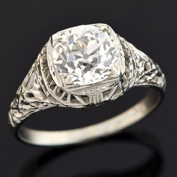 Art Deco 18kt Diamond Filigree Engagement Ring 1.59ct