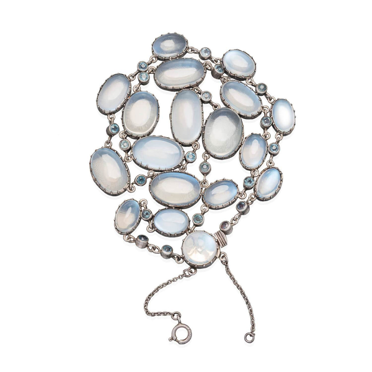 Arts & Crafts Sterling Moonstone Zircon Festoon Necklace