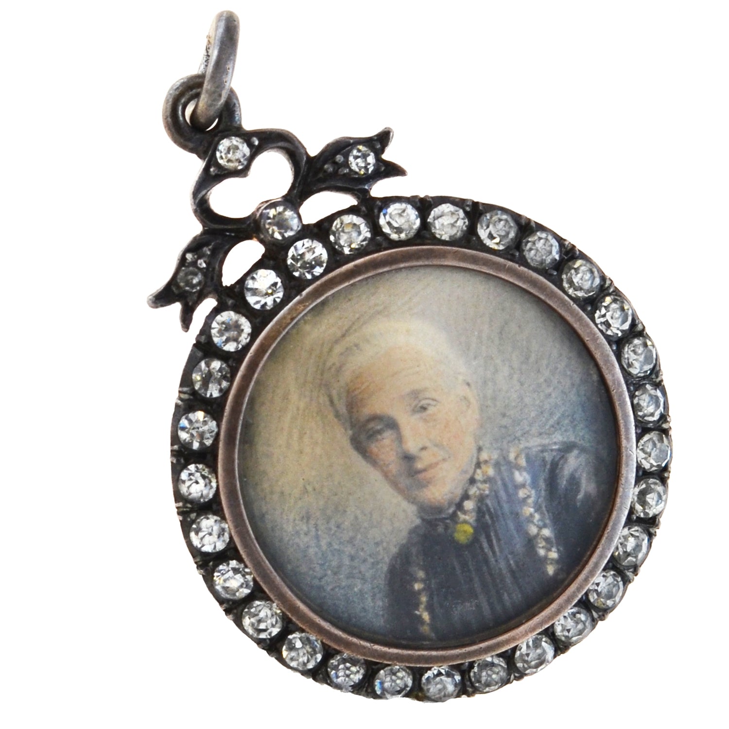 Victorian Sterling French Paste Double-Sided Painted Portrait Locket Pendant