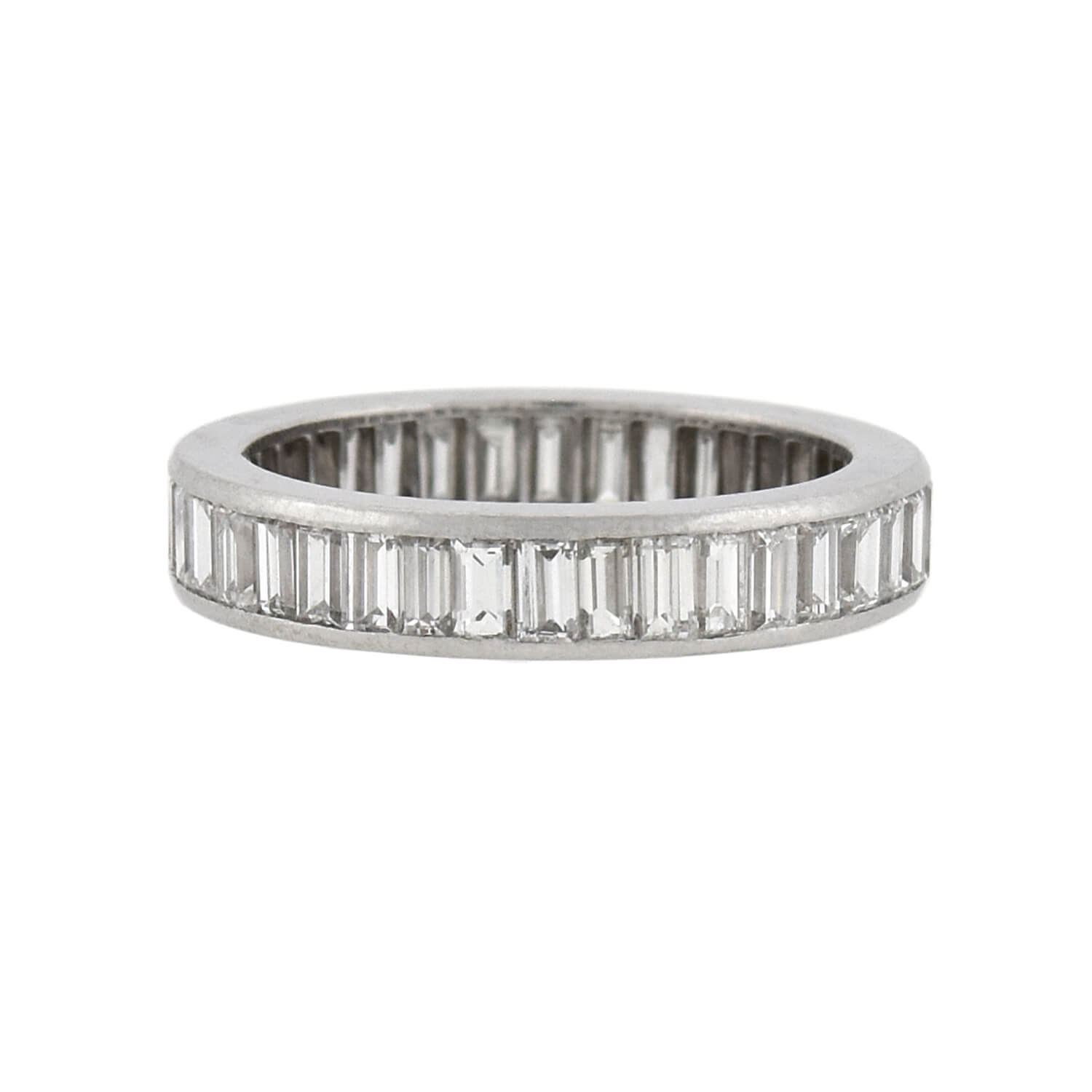 Retro Platinum Baguette Cut Diamond Eternity Band with French Hallmark 2.35ctw