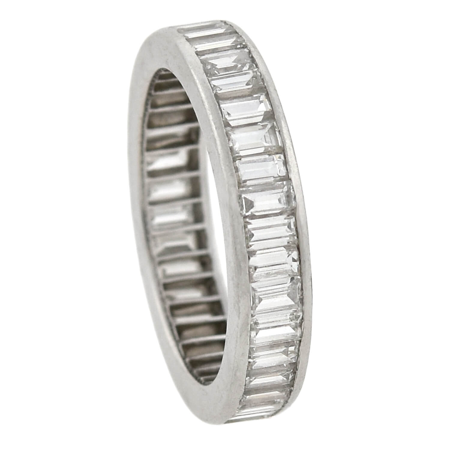 Retro Platinum Baguette Cut Diamond Eternity Band with French Hallmark 2.35ctw