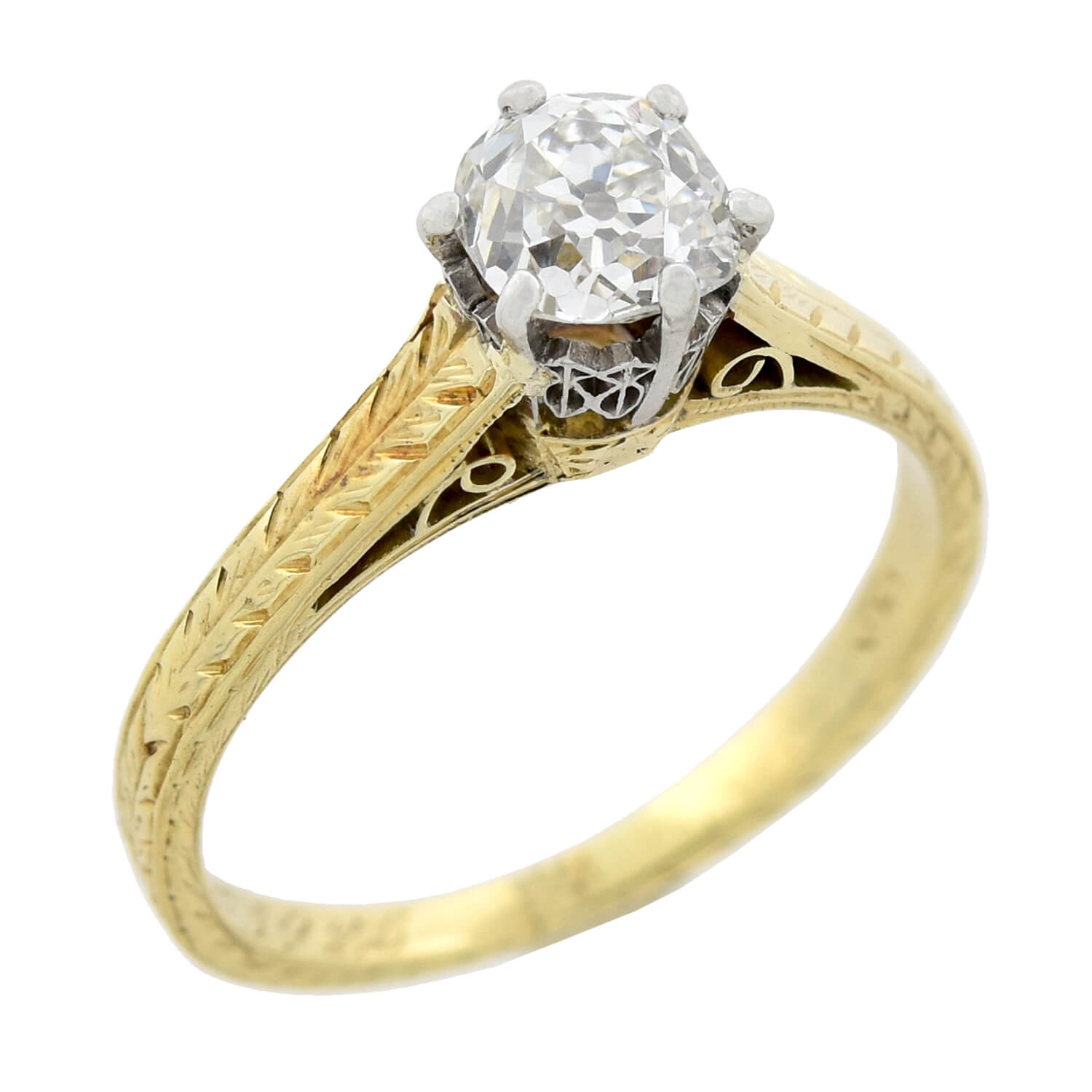 Art Deco 14kt/Platinum Two-Tone Diamond Engagement Ring 0.70ct