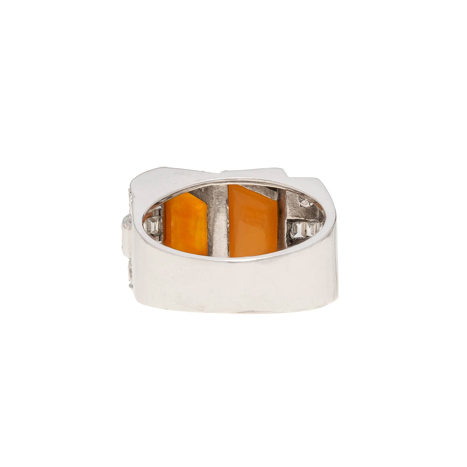 Retro Platinum Fire Opal + Diamond Ring