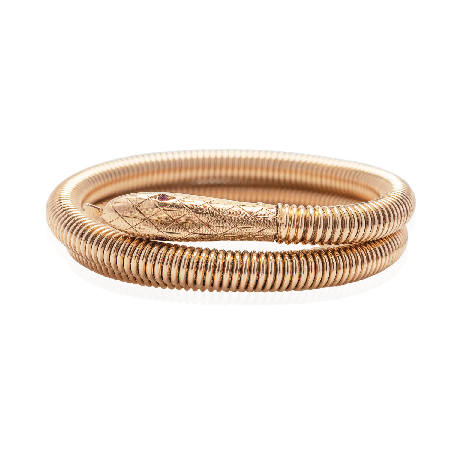 Retro 14kt + Ruby Snake Wrap Bracelet