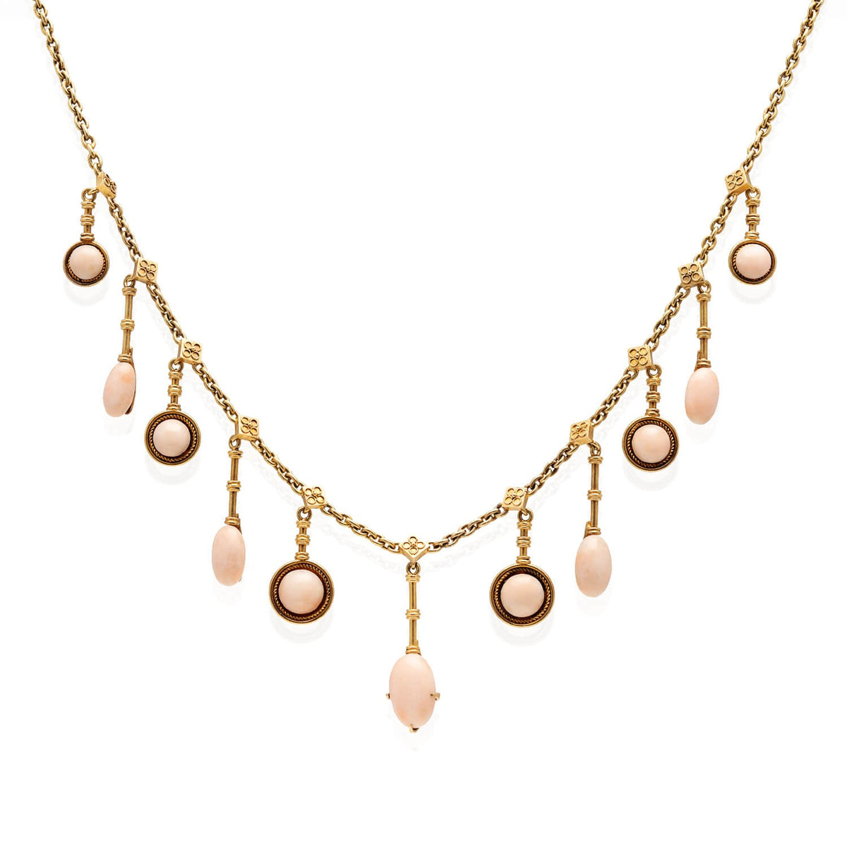 Victorian 18kt + Angel Skin Coral Festoon Necklace