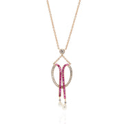 Edwardian 18kt/Platinum Diamond, Calibrated Ruby + Natural Pearl Necklace