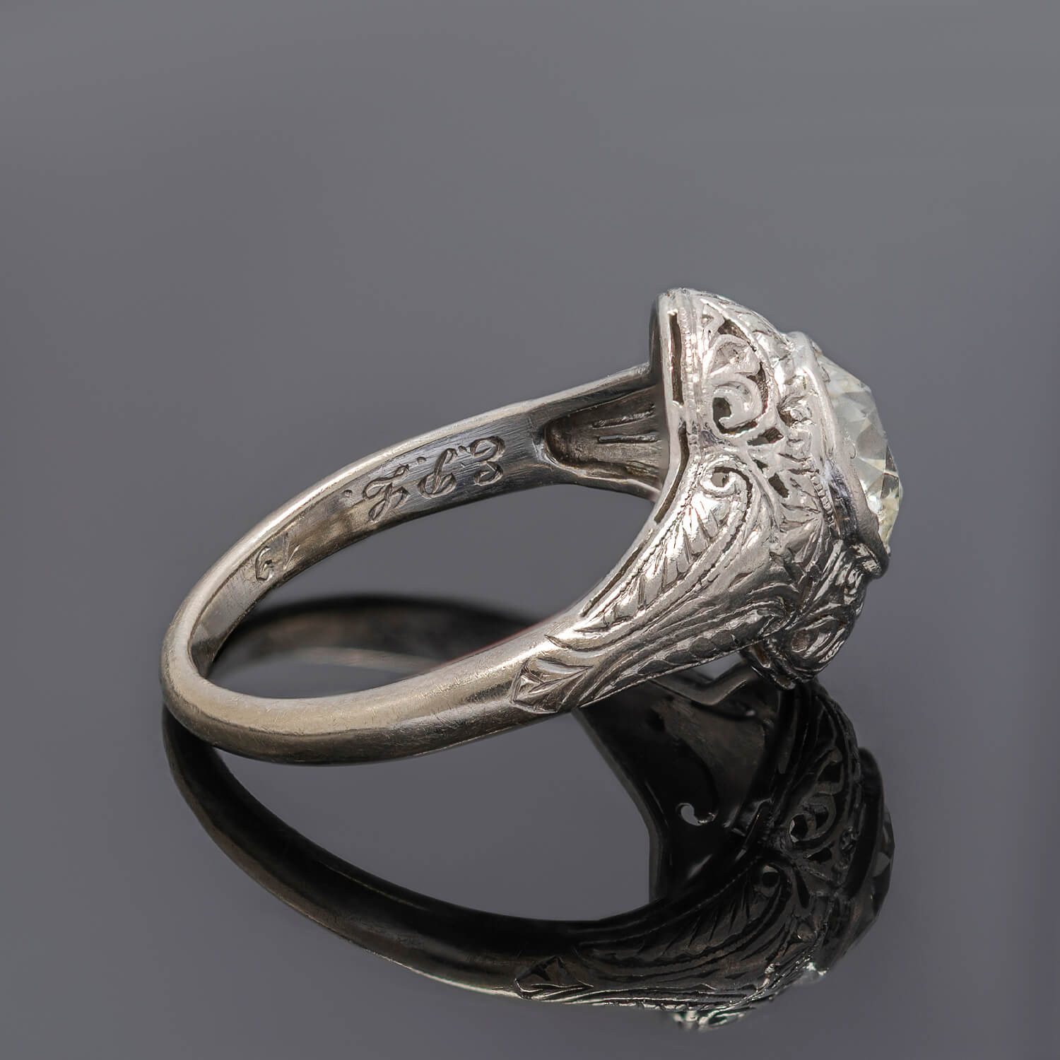 Edwardian 14kt White Gold + Old European Cut Diamond Engagement Ring 1.18ctw