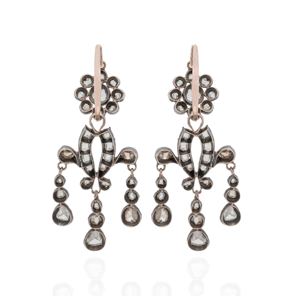 Georgian 15kt/Sterling + Rose Cut Diamond Day-to-Night Earrings 2.5ctw