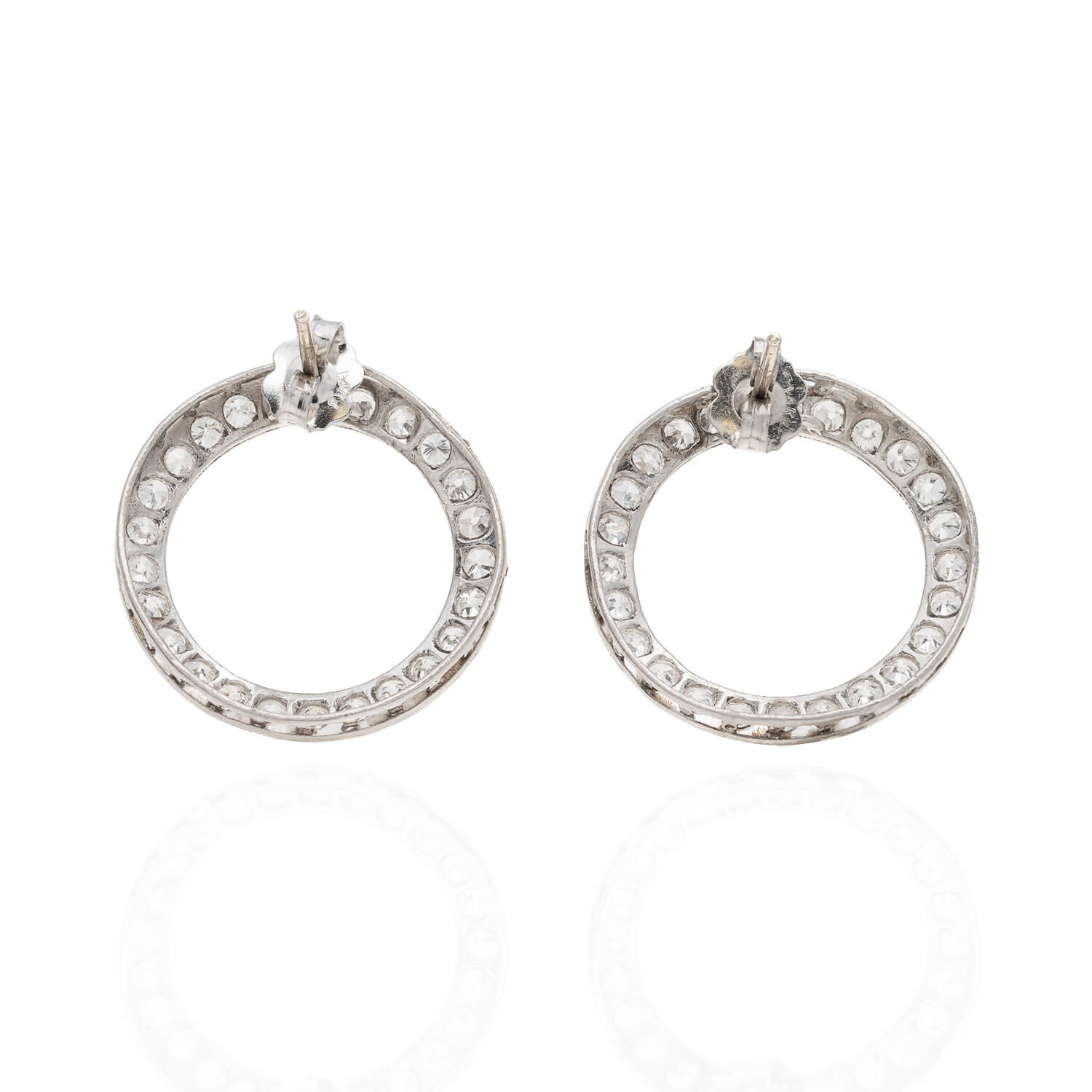 Art Deco Platinum + Diamond Circle Earrings 2ctw