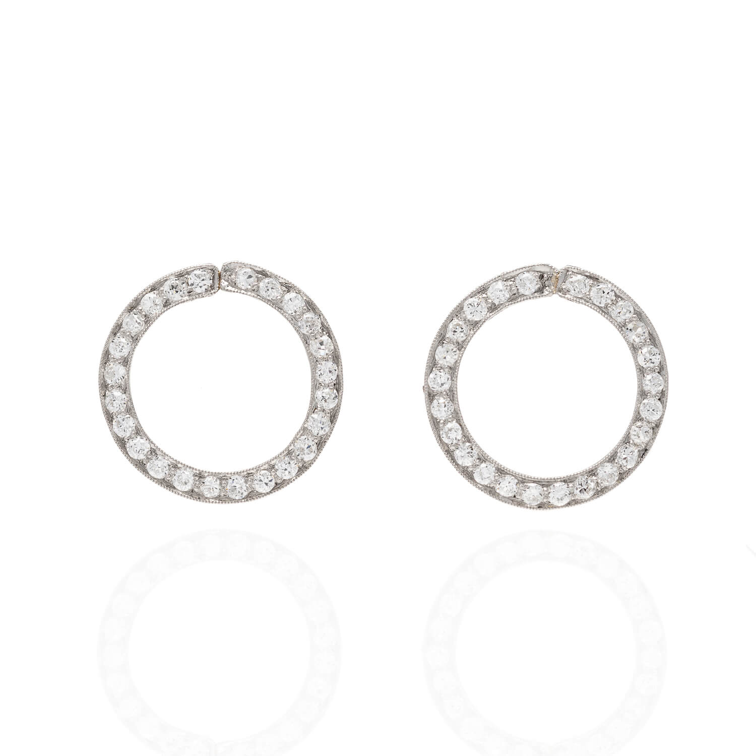 Art Deco Platinum + Diamond Circle Earrings 2ctw