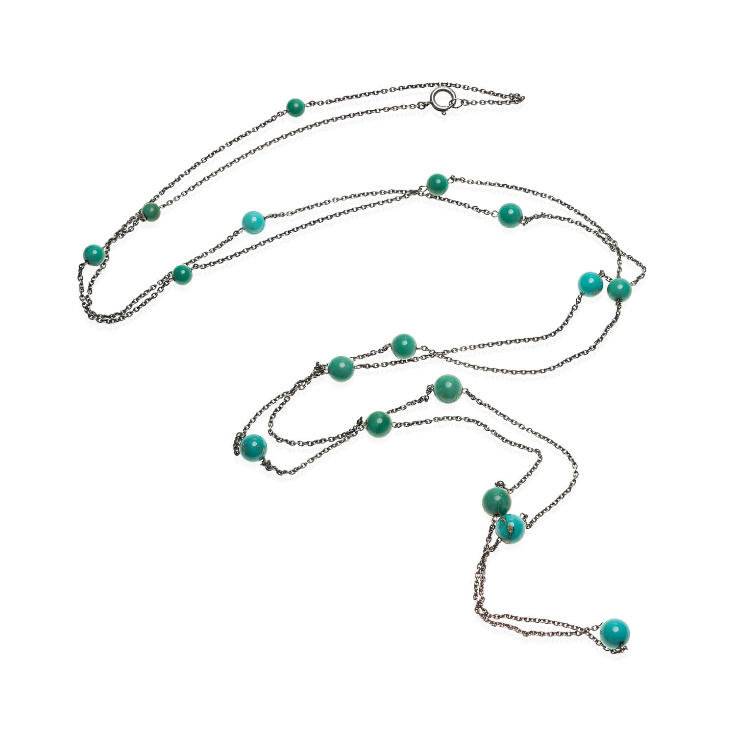 Art Deco Sterling + Turquoise Chain Necklace