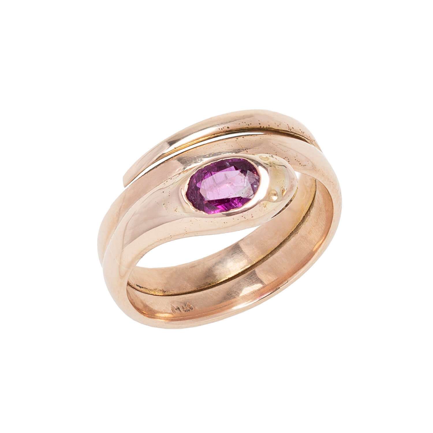 Victorian 14kt Rose Gold + Ruby Snake Ring 0.85ctw