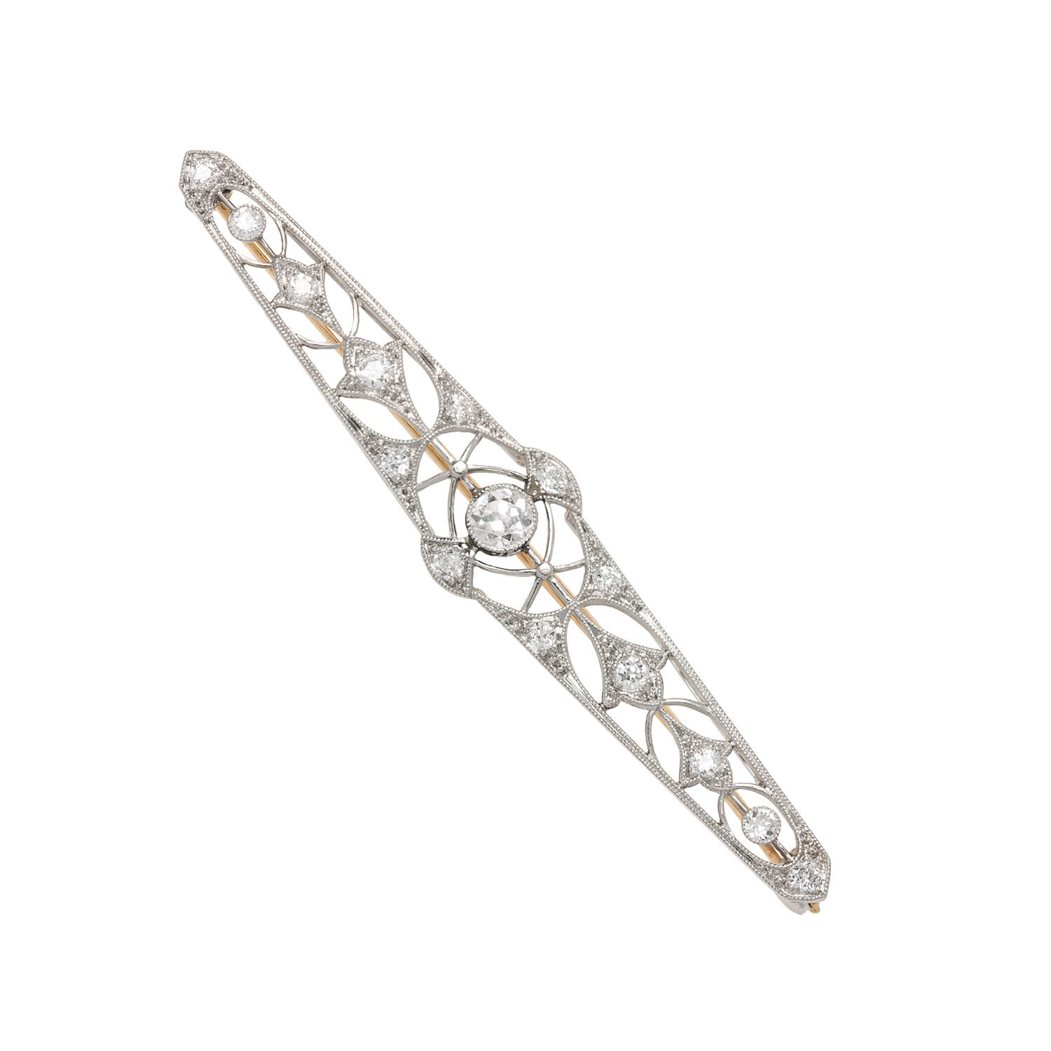 Edwardian 14kt/Platinum + Diamond Pin