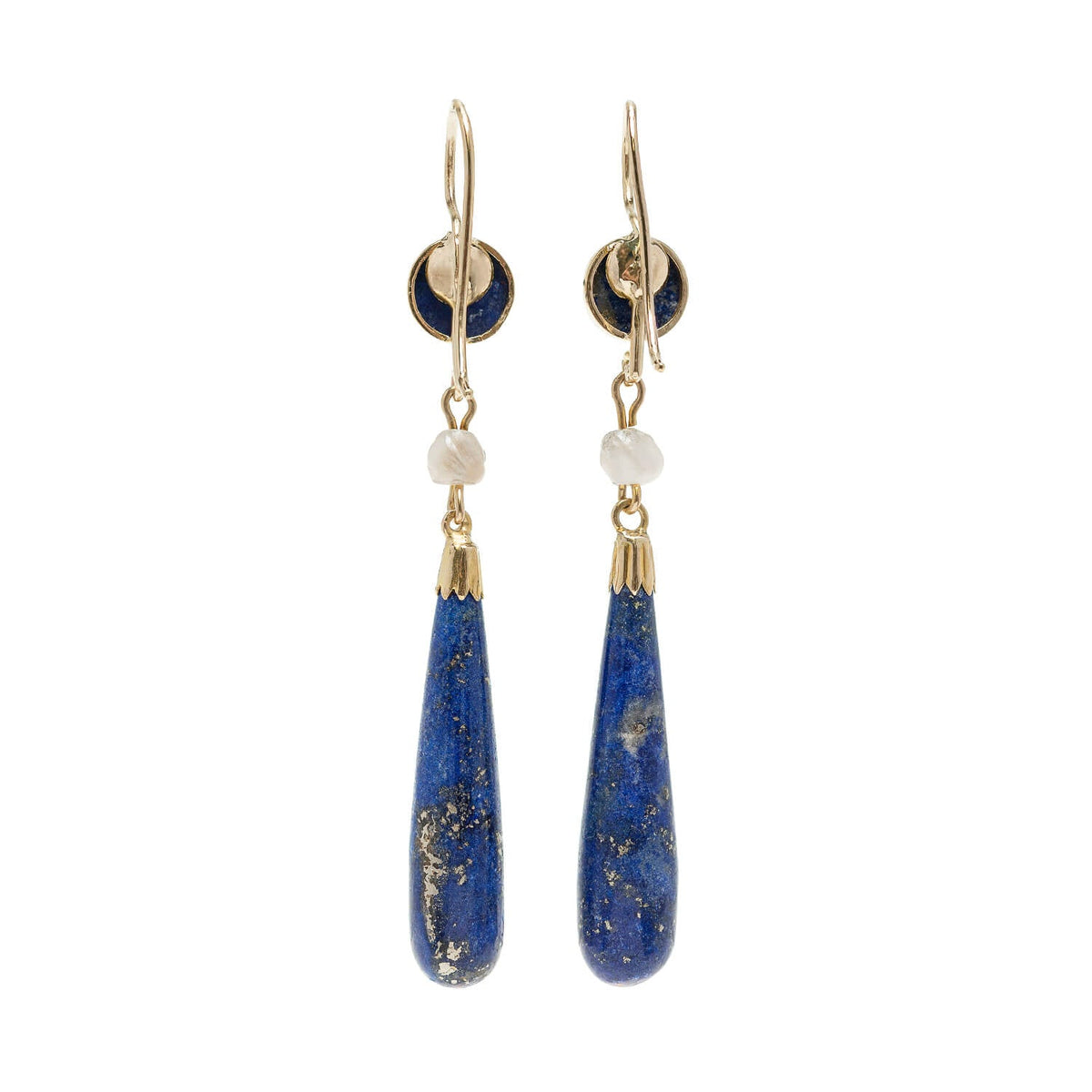 Victorian 14k Lapis + Pearl Earrings