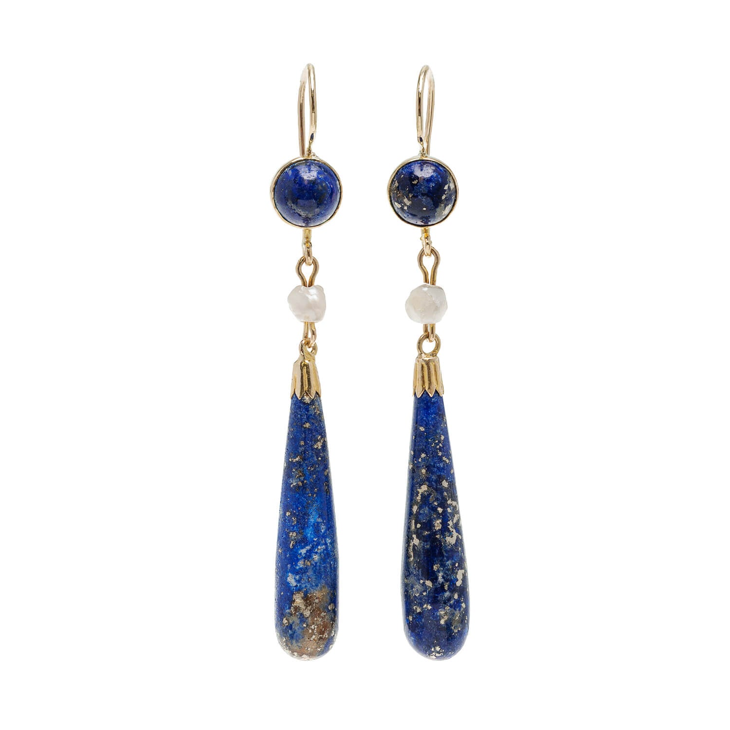 Victorian 14k Lapis + Pearl Earrings