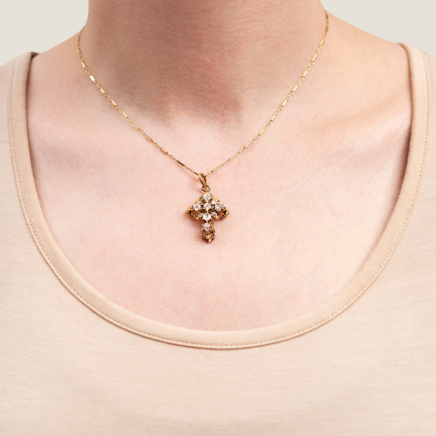 Victorian 14k + Diamond Cross Pendant