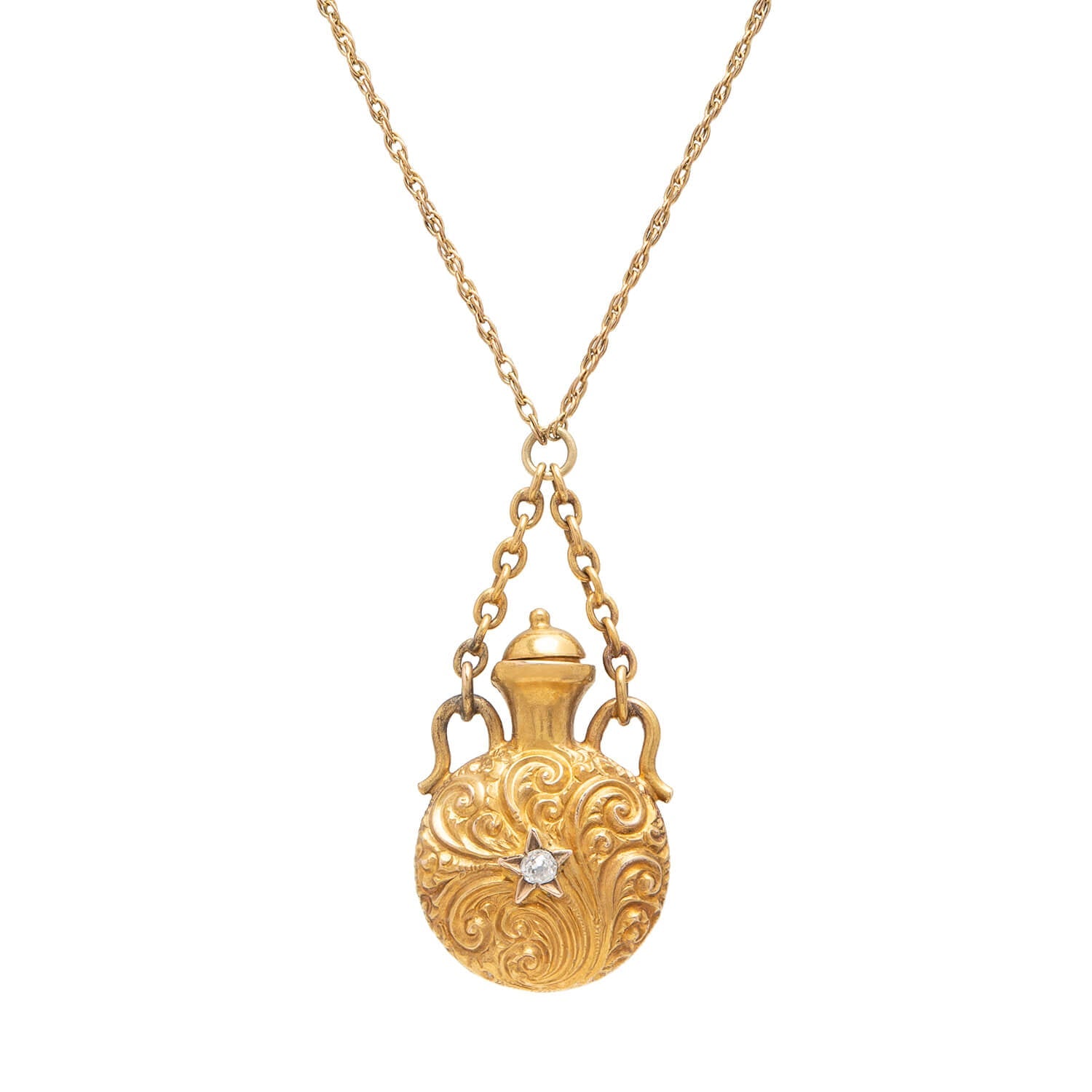 Victorian 14k Diamond Repoussé Vinaigrette Pendant