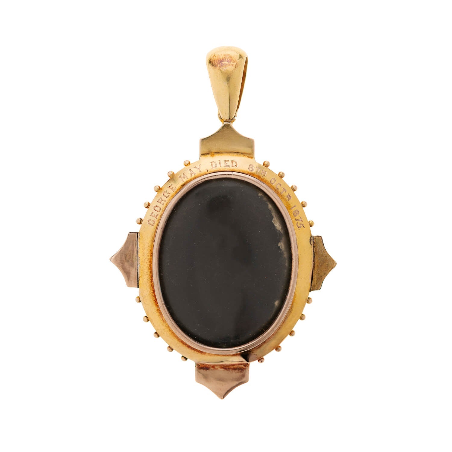 Victorian 18k Banded Agate, Pearl + Enamel Mourning Locket