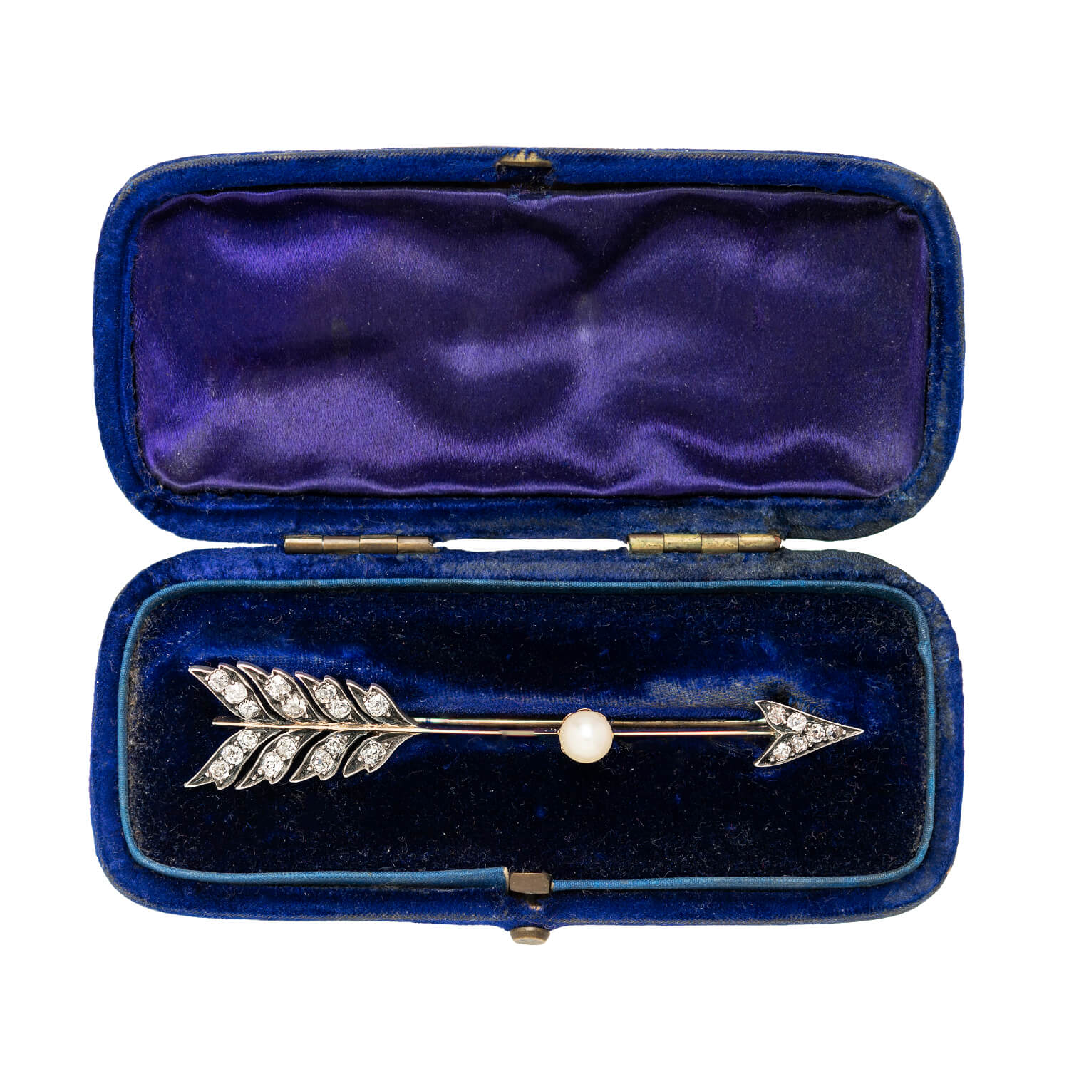 Victorian Silver-Topped 15k Pearl + Diamond Arrow Pin